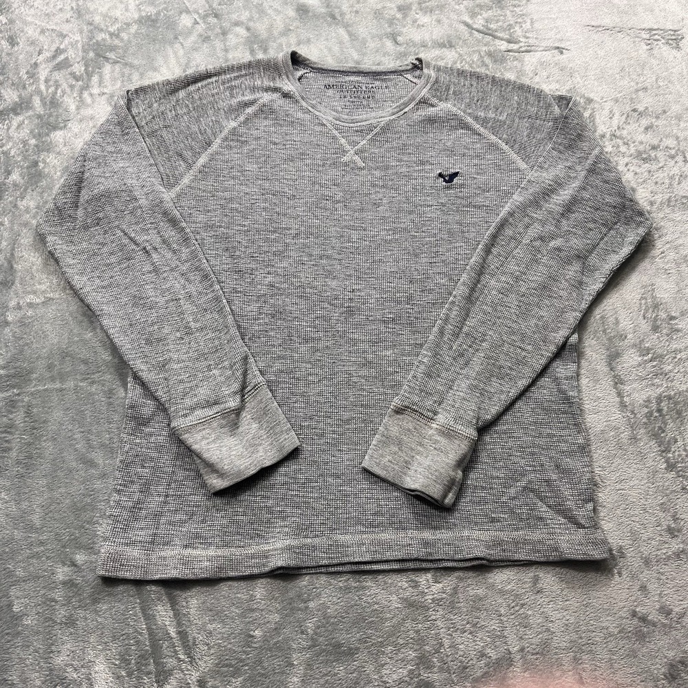 American Eagle Mens XL Blue Grey Vintage Fit Pullover Waffle Knit Thermal Shirt